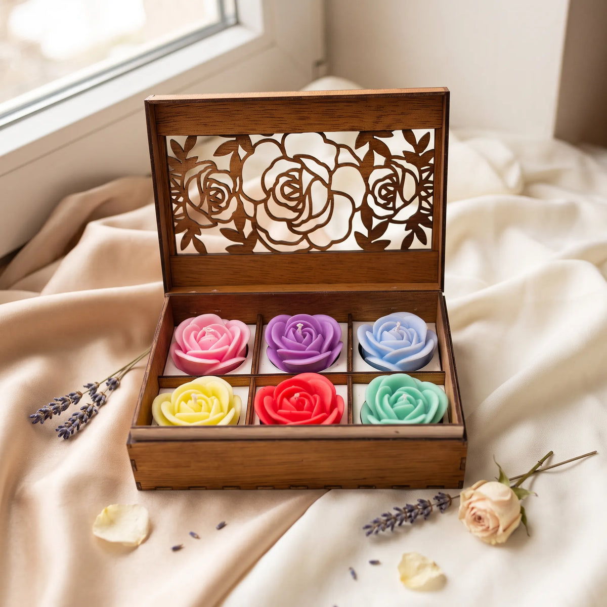 Roses Cadeauset – 6 Handgemaakte Rozenkaarsen