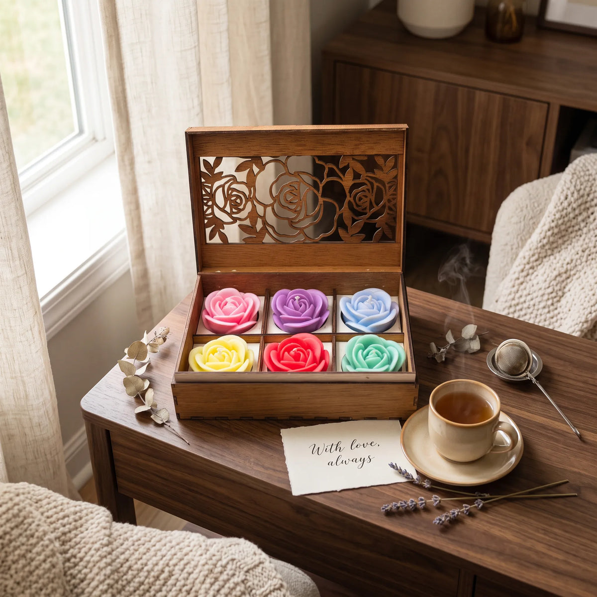 Roses Cadeauset – 6 Handgemaakte Rozenkaarsen